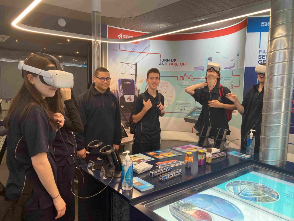 Five students are exploring sustainable architecture through VR technology - they are wearing VR headsets