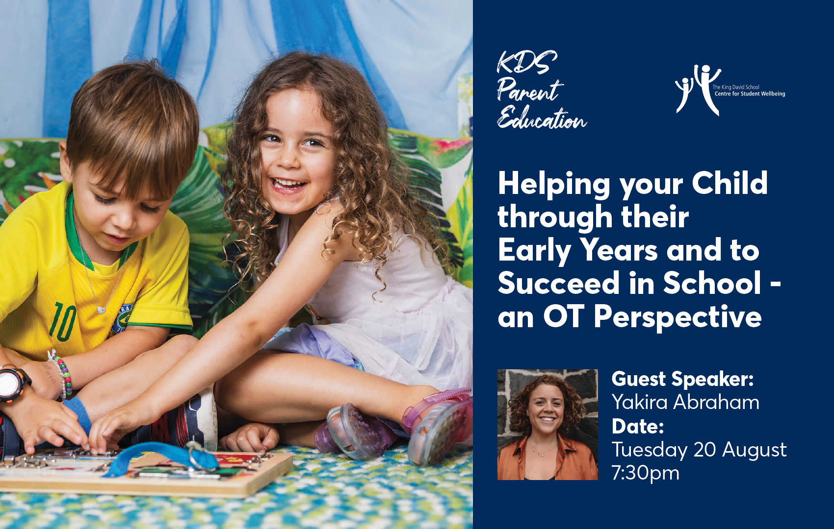 Two ELC students are doing a puzzle together, one is looking down at the puzzle, the other is lookng at the camera and smiling. They will benefit from staff and parents learning how Occupational Therapy can help them learn.