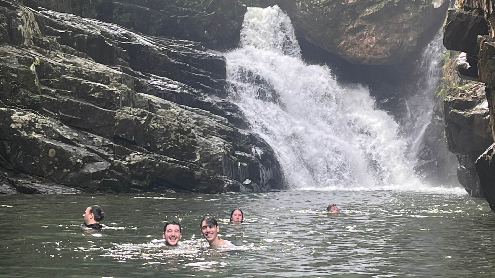 Year 11 students are swimming at Stoney Creek Waterfall in the Daintree. They are in Cape York on a First Nation imeersion camp.
