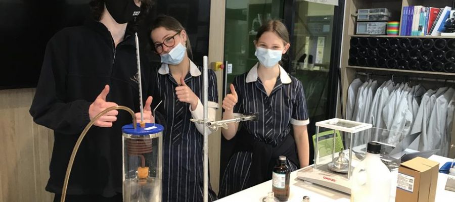 Students performing chemistry experiment